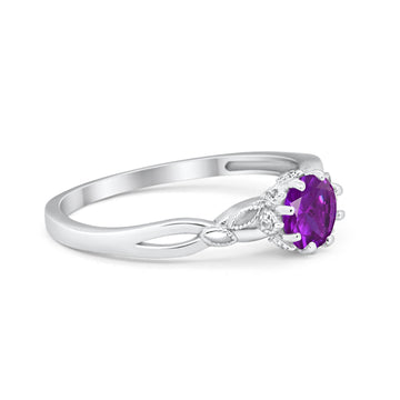 Art Deco Wedding Ring Round Simulated Amethyst CZ 925 Sterling Silver